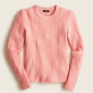 EUC JCrew stretch wool cable-knit crewneck sweater, XS, "pale blush" color